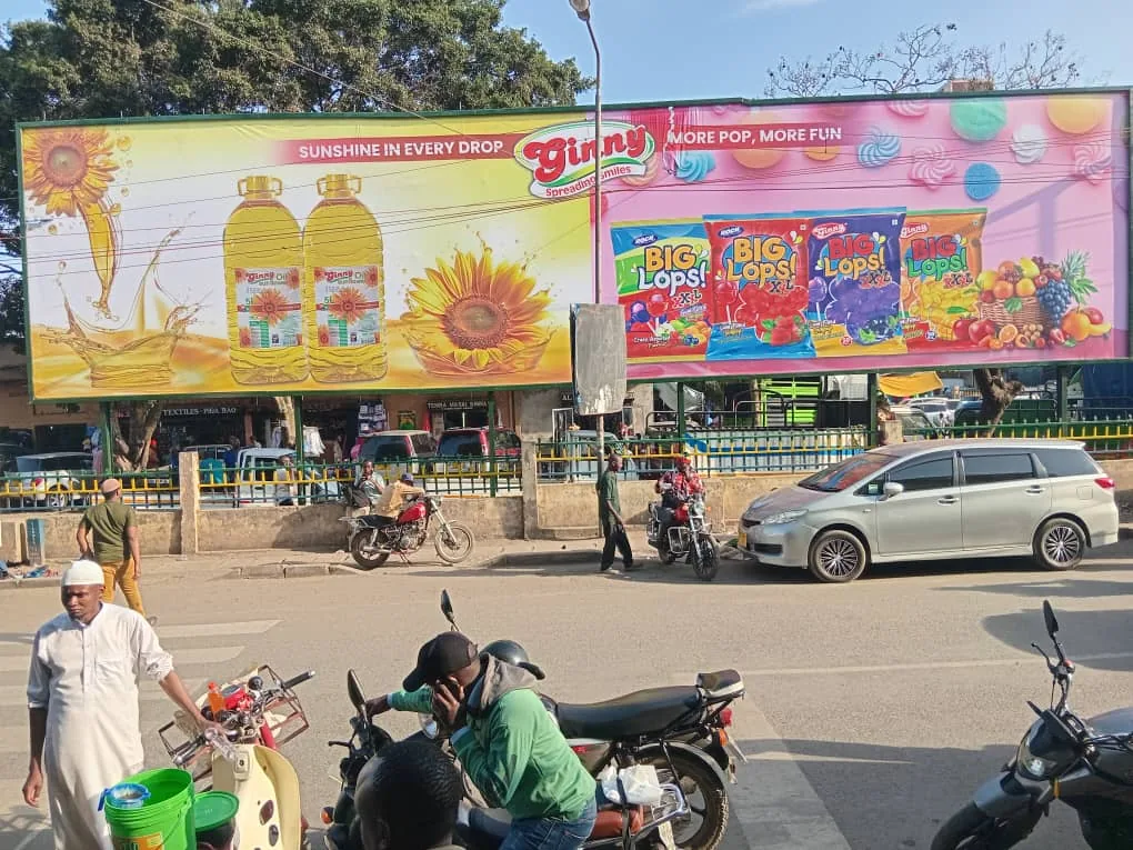 Twin billboards advertising consumer brands